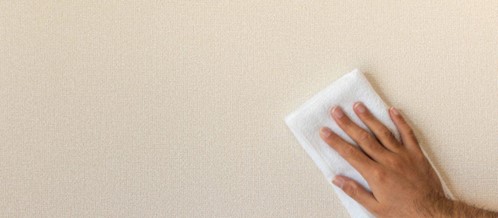 Personne essuyant son papier peint délicatement.